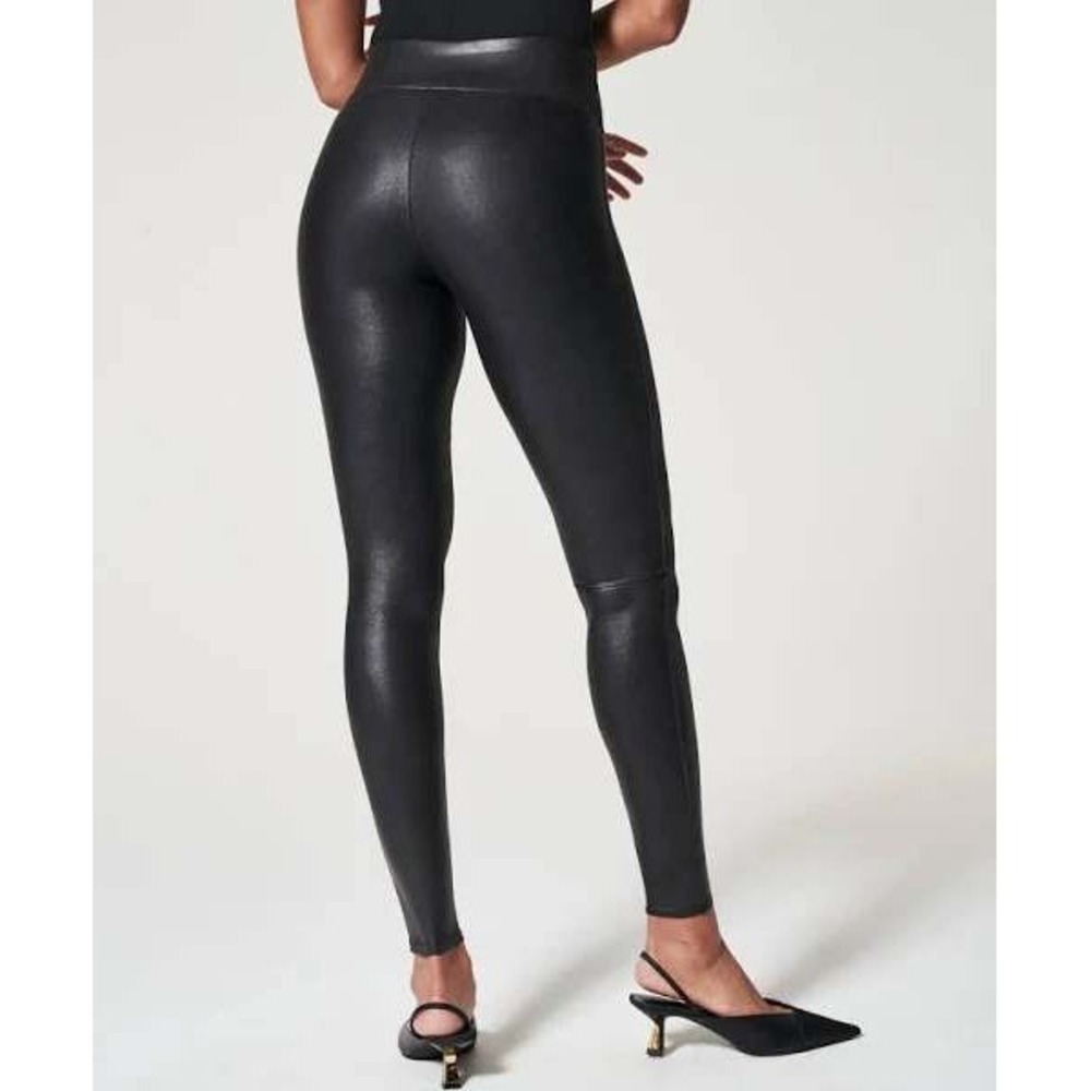 Faux Leather‎ Leggings Womens Medium M Black Tummy Control Spanx brand